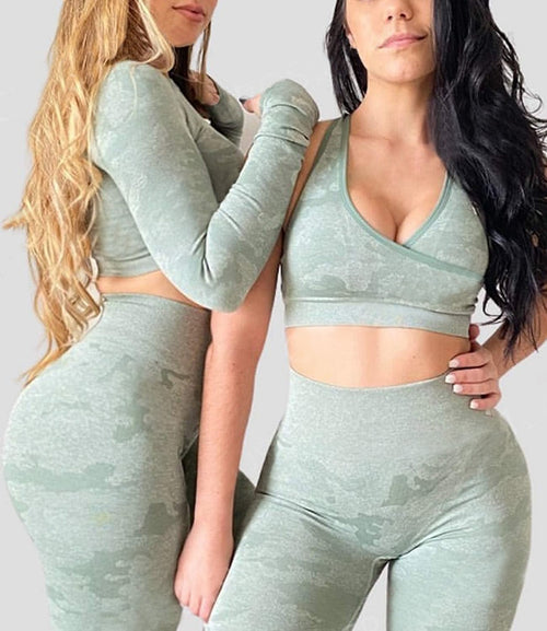 Yoga Sets Gym Leggings Seamless Sportswear 3 Piece Outfits Sports Bra Fitness Long Sleeve Crop Tops Yoga Pants Workout Tracksuit-4